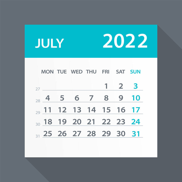 Julho 2022 Folha do Calendário - Ilustração. Página gráfica vetorial - Vetor, Imagem
