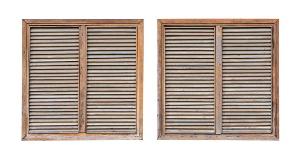 Thai Wooden Window wall isolated on white background, Old vintage style Wood house - Photo, Image