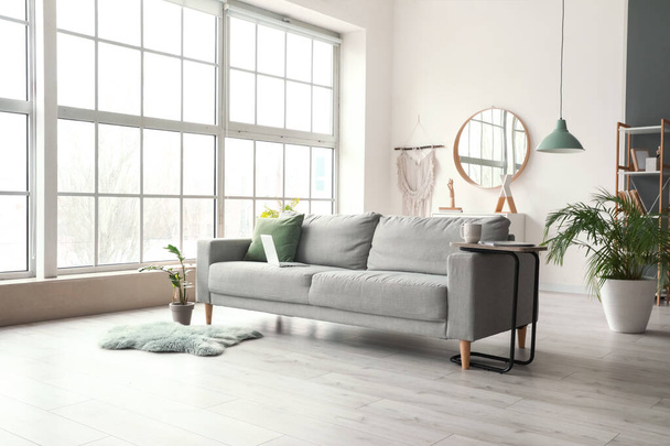 Stílusos belső nappali kényelmes kanapéval - Fotó, kép