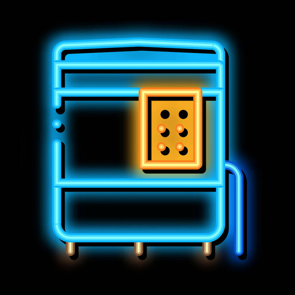 gesloten oven met timer neon gloed pictogram illustratie - Vector, afbeelding