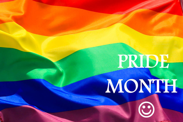 Organizzazione LGBT bandiera arcobaleno con iscrizione Pride mese. LGBT orgoglio bandiere includono lesbiche, gay, bisessuale, transgender, asessuale - Foto, immagini
