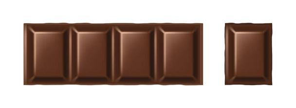 Realista barra de chocolate con leche y pieza. Marrón deliciosa maqueta de postre de chocolate natural - Vector, Imagen