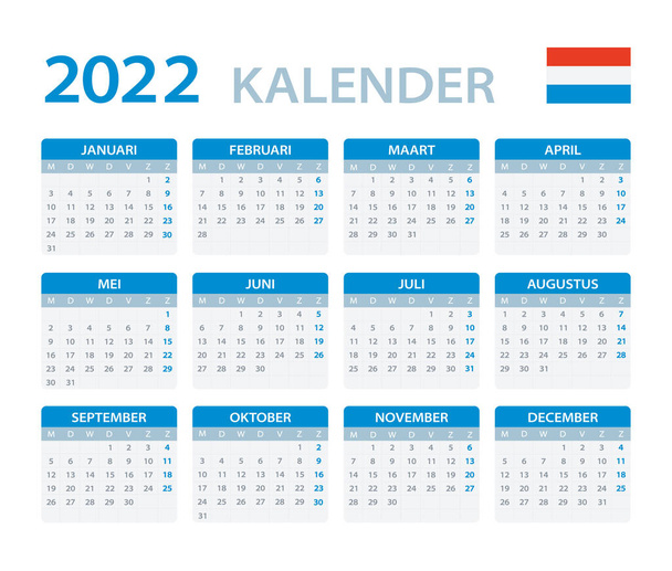Vector template of color 2022 calendar - Dutch version - Vector, Image