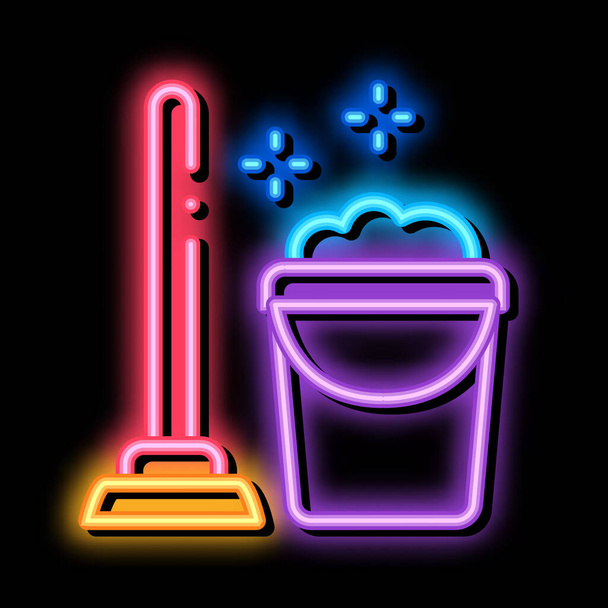 limpiador de émbolo neón brillo icono ilustración - Vector, Imagen