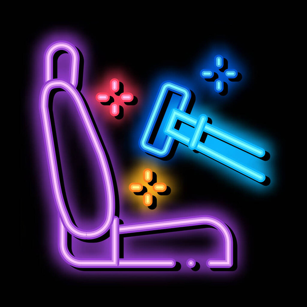 schoonmaken van stoelen in auto neon gloed pictogram illustratie - Vector, afbeelding