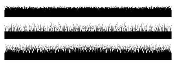 Set von horizontalen Bannern von Wiesensilhouetten mit Gras. Einfache flache Kollektion schwarzer Silhouetten mit Gras. Vektorillustration. - Vektor, Bild