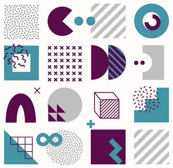 Vector seamless pattern with bright bold geometric shapes. Hipster Memphis style. Trendy graphic elements for your unique design. - Vector, imagen