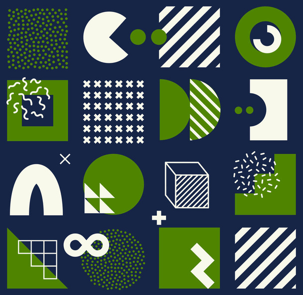 Vector seamless pattern with bright bold geometric shapes. Hipster Memphis style. Trendy graphic elements for your unique design. - ベクター画像