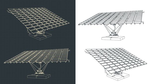 Illustrazione vettoriale stilizzata di disegni di pannelli solari con sistema di posizionamento automatico - Vettoriali, immagini