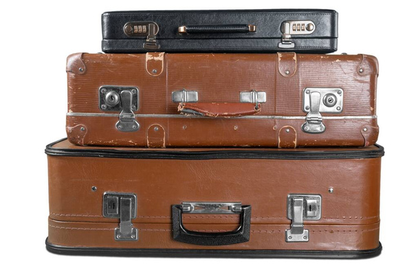 Three old travel suitcase stacked with different size - Zdjęcie, obraz