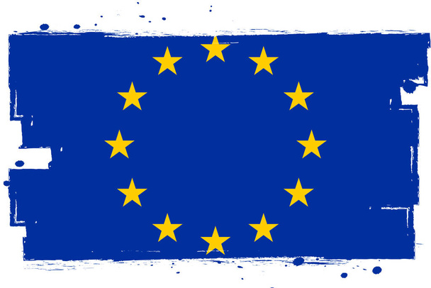 Bandiera dell'Europa. Bandiera europea, bandiera con pennello grunge. Unione europea. - Vettoriali, immagini