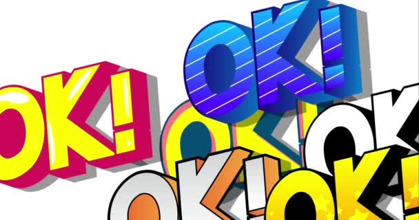 Lettrage comique OK !. Texte de bande dessinée animée 4k. Rétro pop art BD style message sur les médias sociaux, affiche de mouvement. - Séquence, vidéo