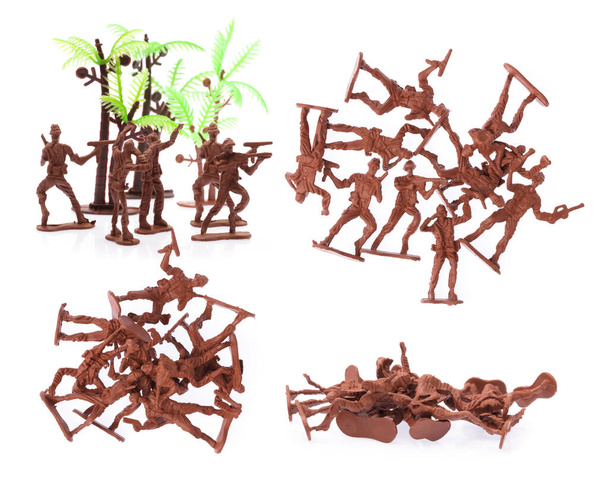Collection of Team of Miniature toy soldiers isolated on white background - Foto, imagen