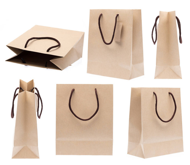 Collection of brown paper bag isolated on white background - Photo, Image