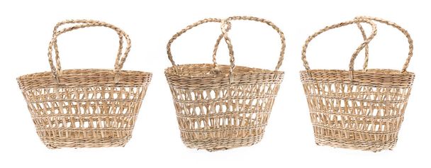 Collection of Empty wicker basket isolated on white background - Foto, imagen