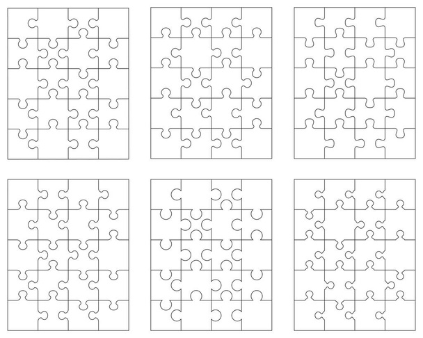 Set van zes witte puzzels, verschillende onderdelen - Vector, afbeelding