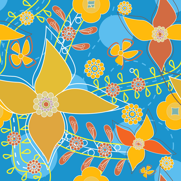 Flowers abstract seamless vector texture in orange and blue colors - Vetor, Imagem