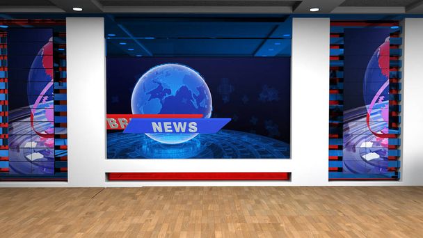 News studio, background for tv show .tv on wall.3d Віртуальна новинна студія, 3d ілюстрація - Фото, зображення