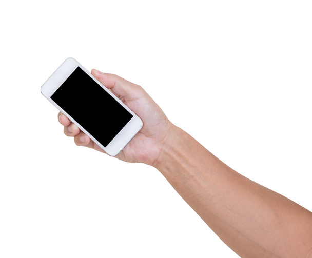 Man hand holding smartphone isolated on white background, clippi - Foto, Bild