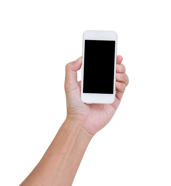 Man hand holding smartphone isolated on white background, clippi - Foto, Imagen