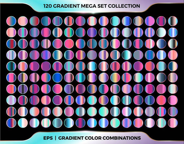 Trendy colorato gradiente combinazione di colori lucidi mega set collezione di tavolozze di metallo per cornice di confine modelli di etichetta copertina nastro - Vettoriali, immagini