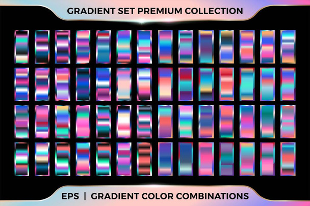 Trendi színes gradiens fényes színkombináció kollekció fém paletták határ keret szalag borító címke sablonok - Vektor, kép