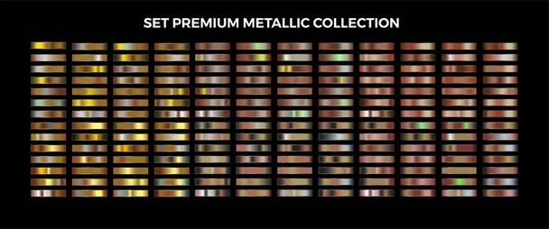 Goud, koper en brons gradiënt stalen mega set collectie palet voor rand frame lint cover label sjablonen - Vector, afbeelding