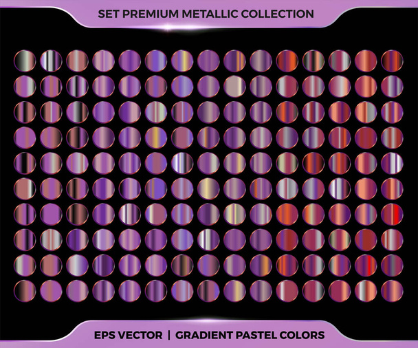 Μοντέρνο πολύχρωμο βαθμιδωτό μωβ μέταλλο, χαλκός, χάλκινο συνδυασμό μέγα σύνολο συλλογή από μεταλλικές παστέλ παλέτες για τα πρότυπα ετικέτα περίγραμμα κορδέλα πλαίσιο - Διάνυσμα, εικόνα