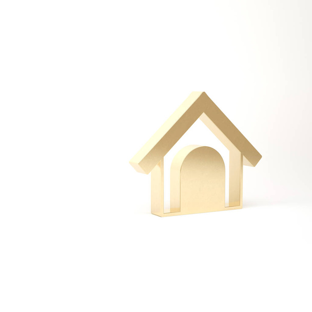 Gold Dog house icon isolated on white background. Dog kennel. 3d illustration 3D render - Photo, Image
