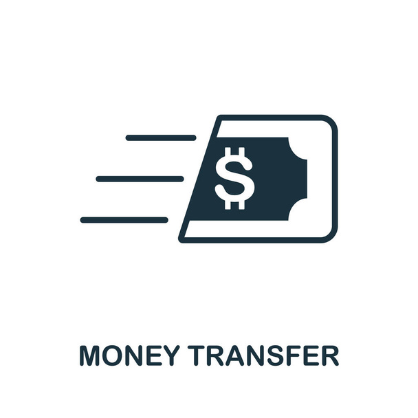 Icono de transferencia de dinero. Monocromo elemento simple de la colección de servicios digitales. Icono de transferencia de dinero creativo para diseño web, plantillas, infografías y más - Vector, Imagen