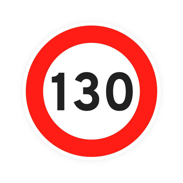 Tempolimit 130 runde Straße Verkehrszeichen flachen Stil Design Vektor Illustration. - Vektor, Bild