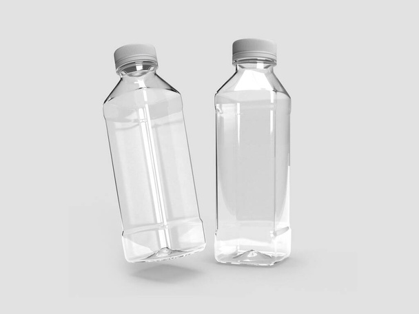 Transparent Plastic Bottle 3D Illustration Mockup Scene on Isolated Background - Fotoğraf, Görsel