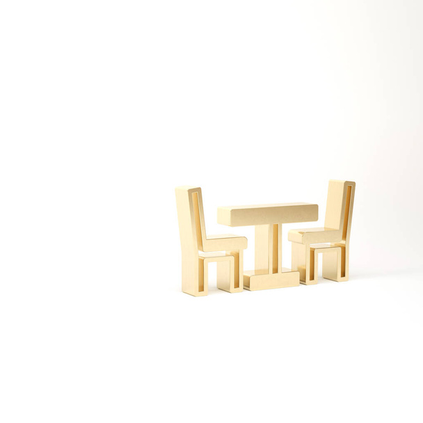 Gold Wooden table with chair icon isolated on white background. Street cafe. 3d illustration 3D render - Valokuva, kuva