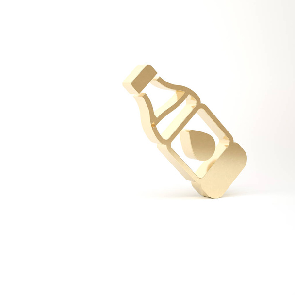 Gouden fles water pictogram geïsoleerd op witte achtergrond. Soda aqua bordje. 3d illustratie 3D renderen - Foto, afbeelding