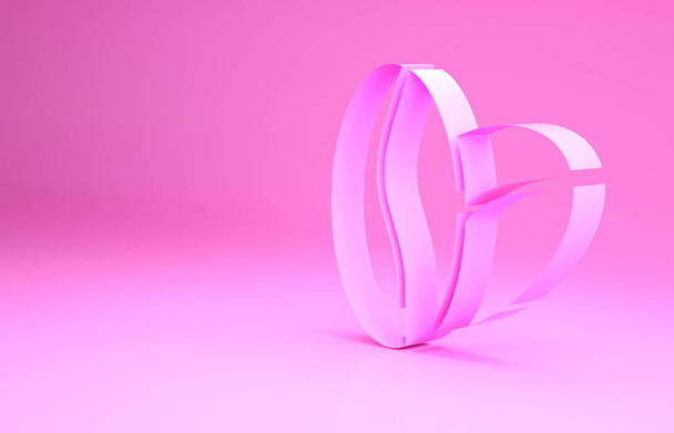 Roze koffiebonen pictogram geïsoleerd op roze achtergrond. Minimalisme concept. 3d illustratie 3D renderen - Foto, afbeelding