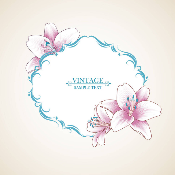 Vintage floral frame with lily flowers. Vector illustration. Element for design of cards, congratulations, wedding ceremonies, celebrations. Congratulations on March 8 for women. - Vector, Image