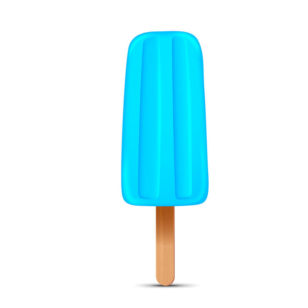 Blue ice cream with popsicle stick. Realistic vector illustration isolated on white background. - Vetor, Imagem