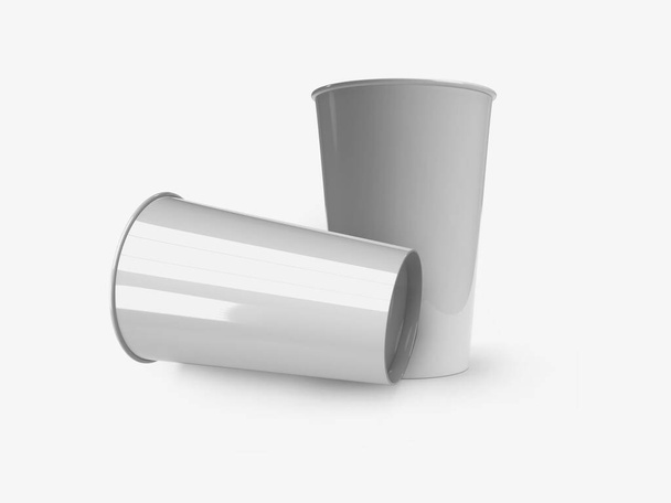Πλαστικό Κύπελλο Συσκευασία 3D Εικονογράφηση σκηνή Mockup σε απομονωμένο φόντο - Φωτογραφία, εικόνα