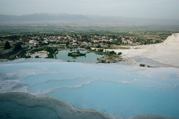 Natural travertine pools and terraces in Pamukkale. Cotton castle in southwestern Turkey. High quality photo - 写真・画像