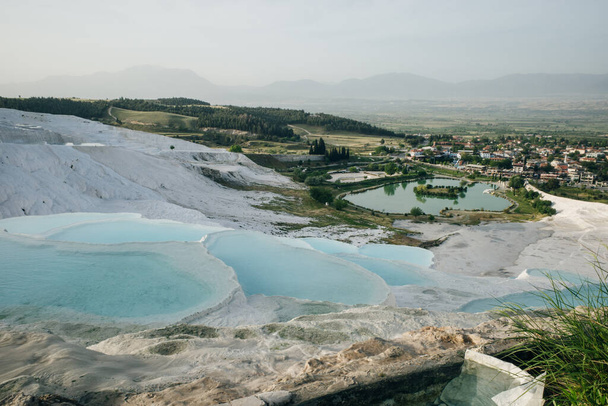 Natural travertine pools and terraces in Pamukkale. Cotton castle in southwestern Turkey. High quality photo - Photo, Image