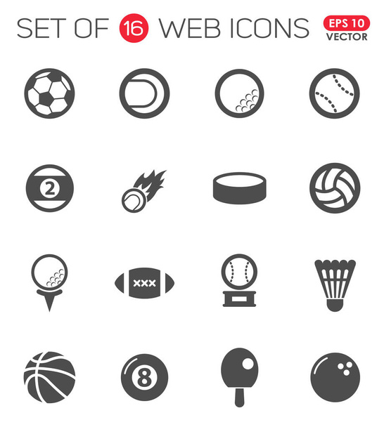 Sportbälle. Set von 16 Web-Symbolen - Vektor, Bild