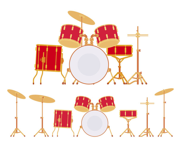 Полный комплект барабанов с тарелками и стендами - Вектор,изображение