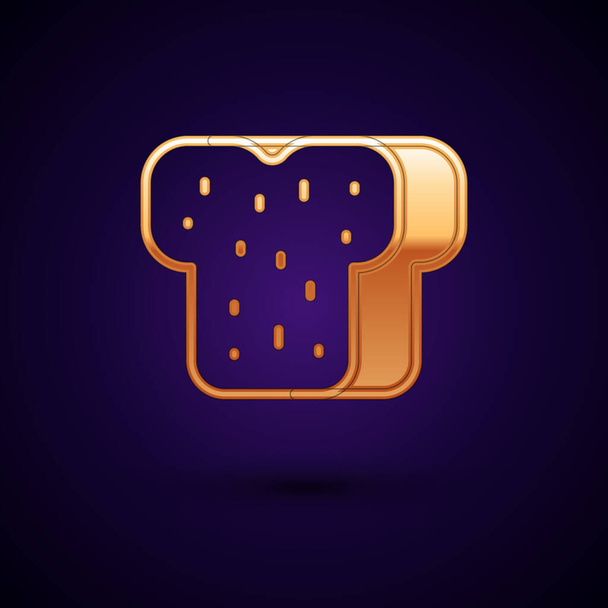 Gold Bread toast for sandwich piece of roasted crouton icon isolated on black background. Lunch, dinner, breakfast snack. Vector - Vector, Image