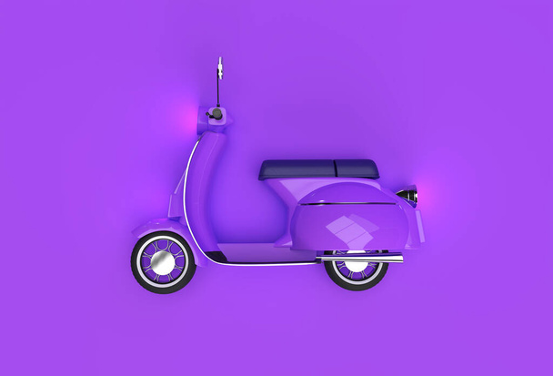 3D Render Classic Motor Scooter Vista lateral sobre un fondo púrpura. - Foto, Imagen