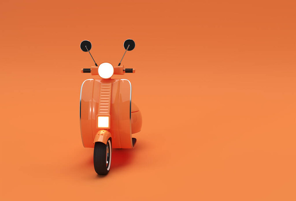 3D Render Classic Motor Scooter vue de face sur un fond orange. - Photo, image
