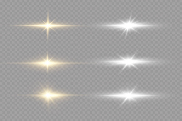 Estrellas doradas brillantes. Efectos de luz, brillo, explosión, luz dorada. Ilustración vectorial. - Vector, imagen