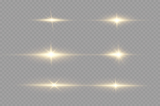Estrellas doradas brillantes. Efectos de luz, brillo, explosión, luz dorada. Ilustración vectorial. - Vector, imagen