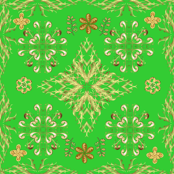 Vector traditional classic golden pattern. Neutral, yellow and green on background. Oriental ornament in the style of baroque. - Vector, Image