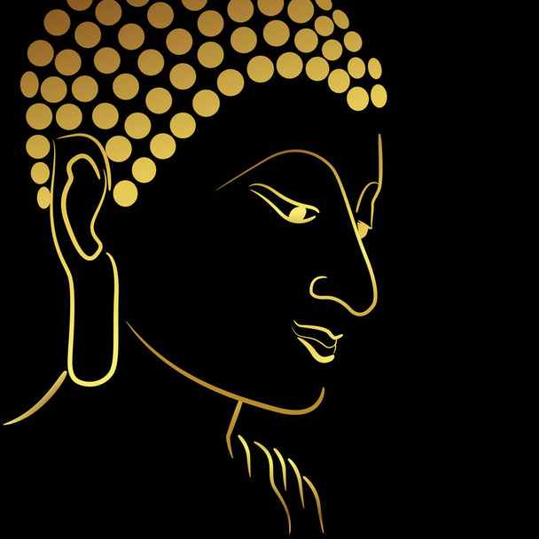 Altın sınır elementi olan altın Buddha kafası siyahta izole edildi - Vektör, Görsel