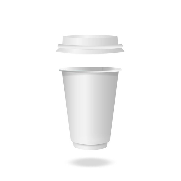 Διάνυσμα 3d ρεαλιστική λευκό χαρτί μιας χρήσης φλιτζάνι ποτών που απομονώνονται σε λευκό φόντο. Καφέ, σόδα, τσάι, κοκτέιλ, μιλκσέικ. Πρότυπο σχεδίασης συσκευασίας για mockup. Προσκήνιο - Διάνυσμα, εικόνα